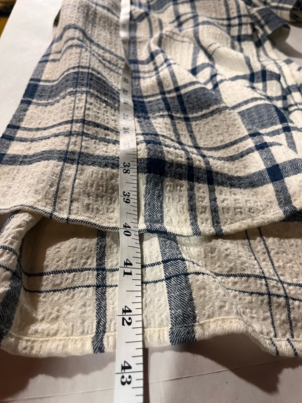Pilcro Cream and Navy Long-Line Button Front Plaid High-Low Shirt Dress - Picture 15 of 15
